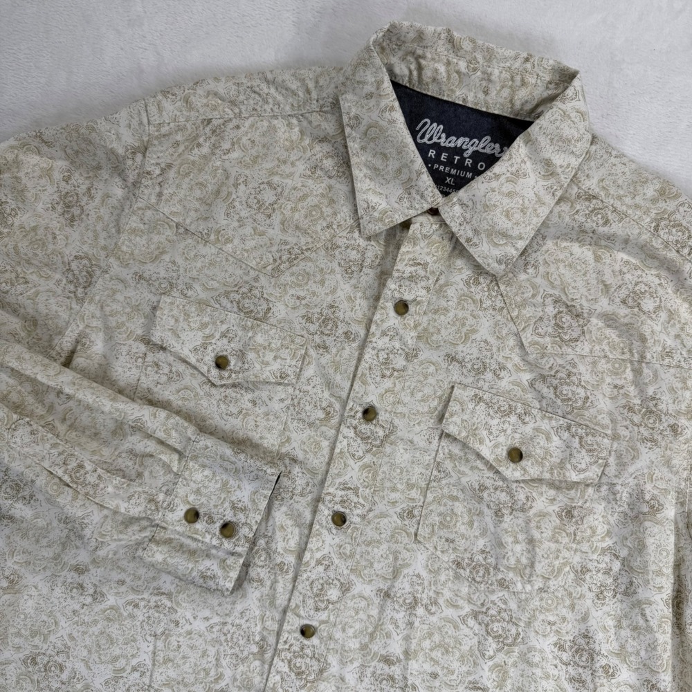 Wrangler Retro Premium Mens XL Western Snap Shirt Paisley‎ Floral Tan 112344556